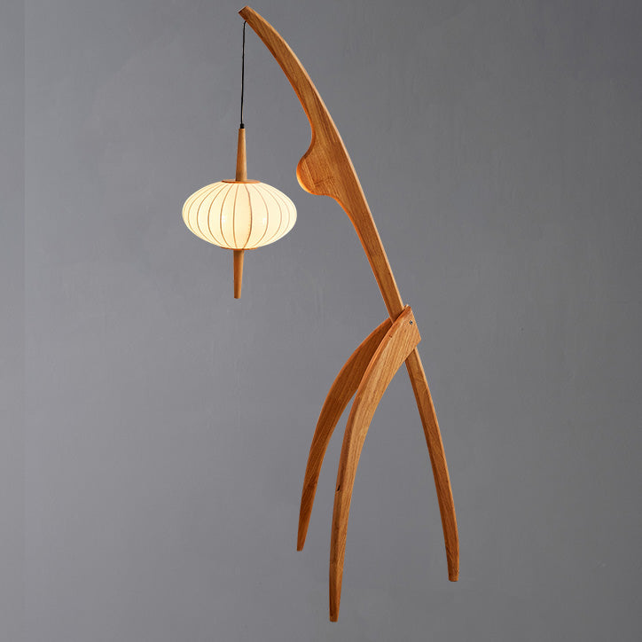 Lampadaire Trépied en Bois avec Abat-Jour Soucoupe
