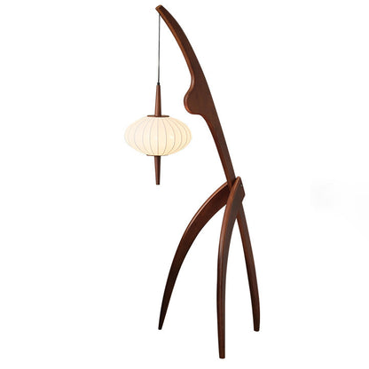 Lampadaire Trépied en Bois avec Abat-Jour Soucoupe