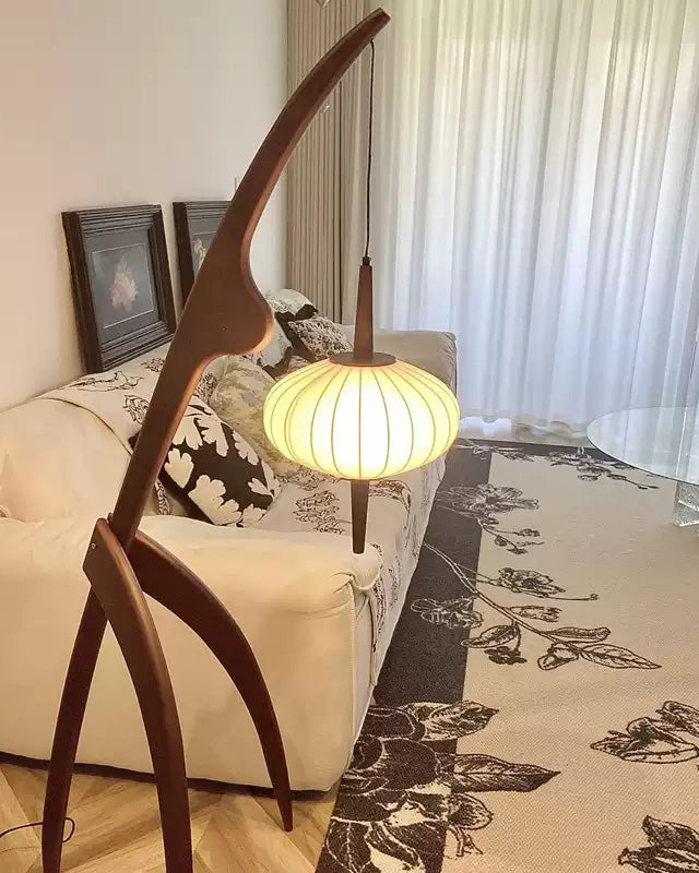 Lampadaire Trépied en Bois avec Abat-Jour Soucoupe
