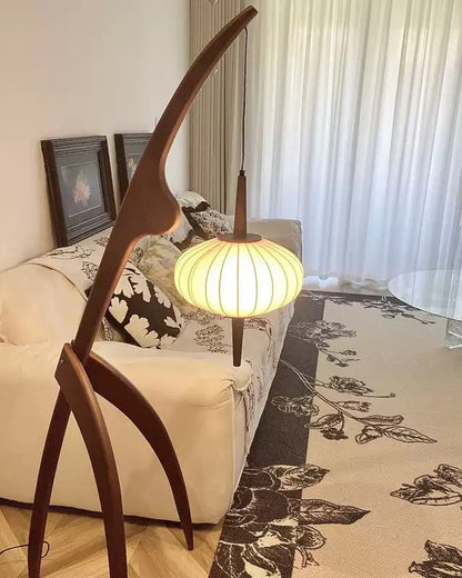 Lampadaire Trépied en Bois avec Abat-Jour Soucoupe