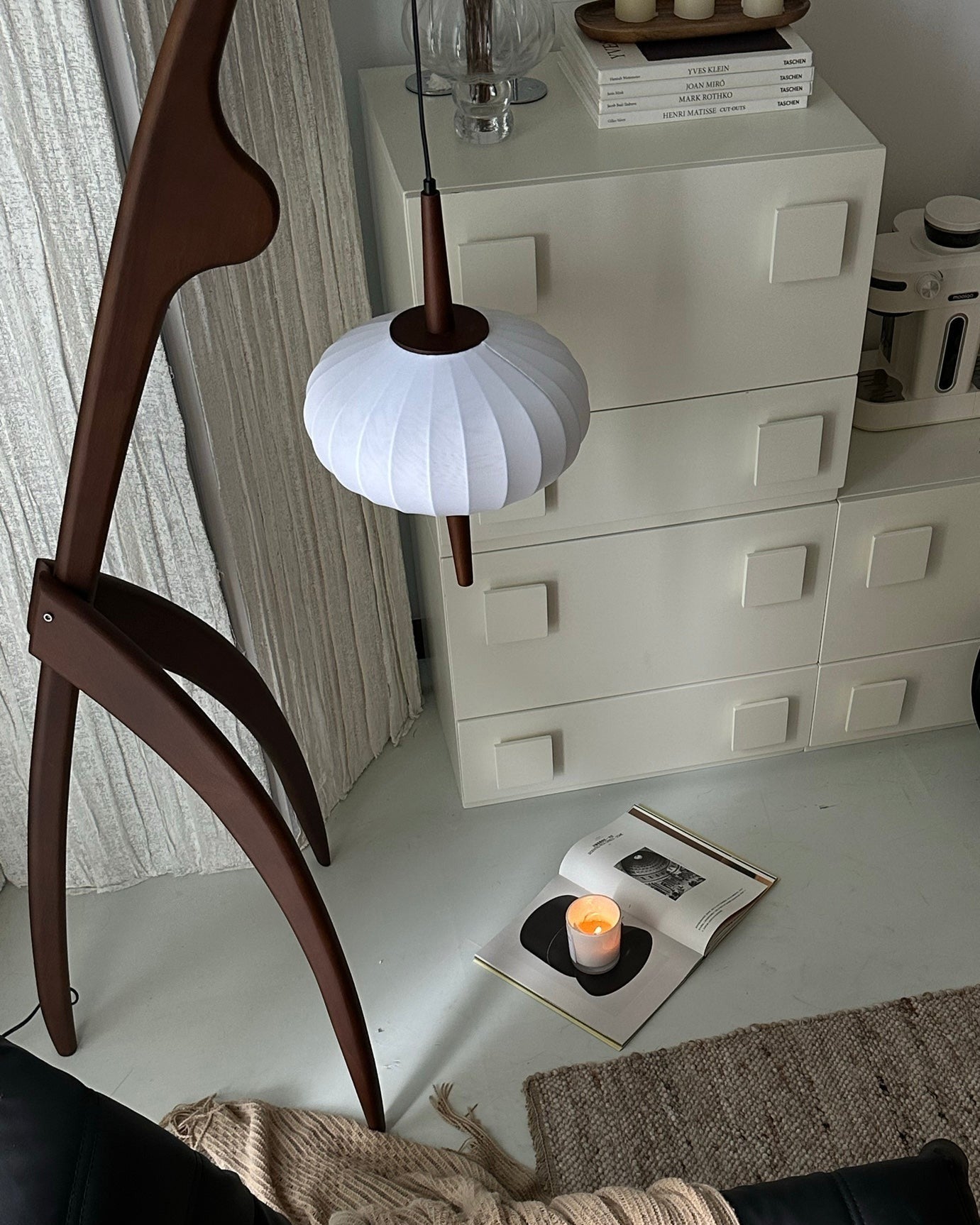 Lampadaire Trépied en Bois avec Abat-Jour Soucoupe