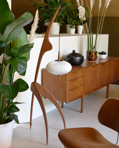 Lampadaire Trépied en Bois avec Abat-Jour Soucoupe