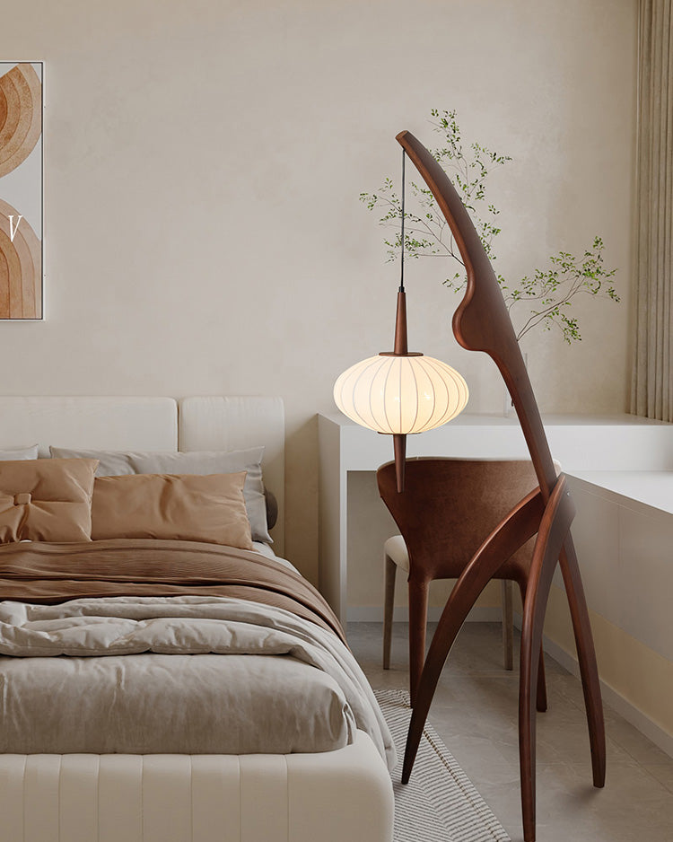 Lampadaire Trépied en Bois avec Abat-Jour Soucoupe