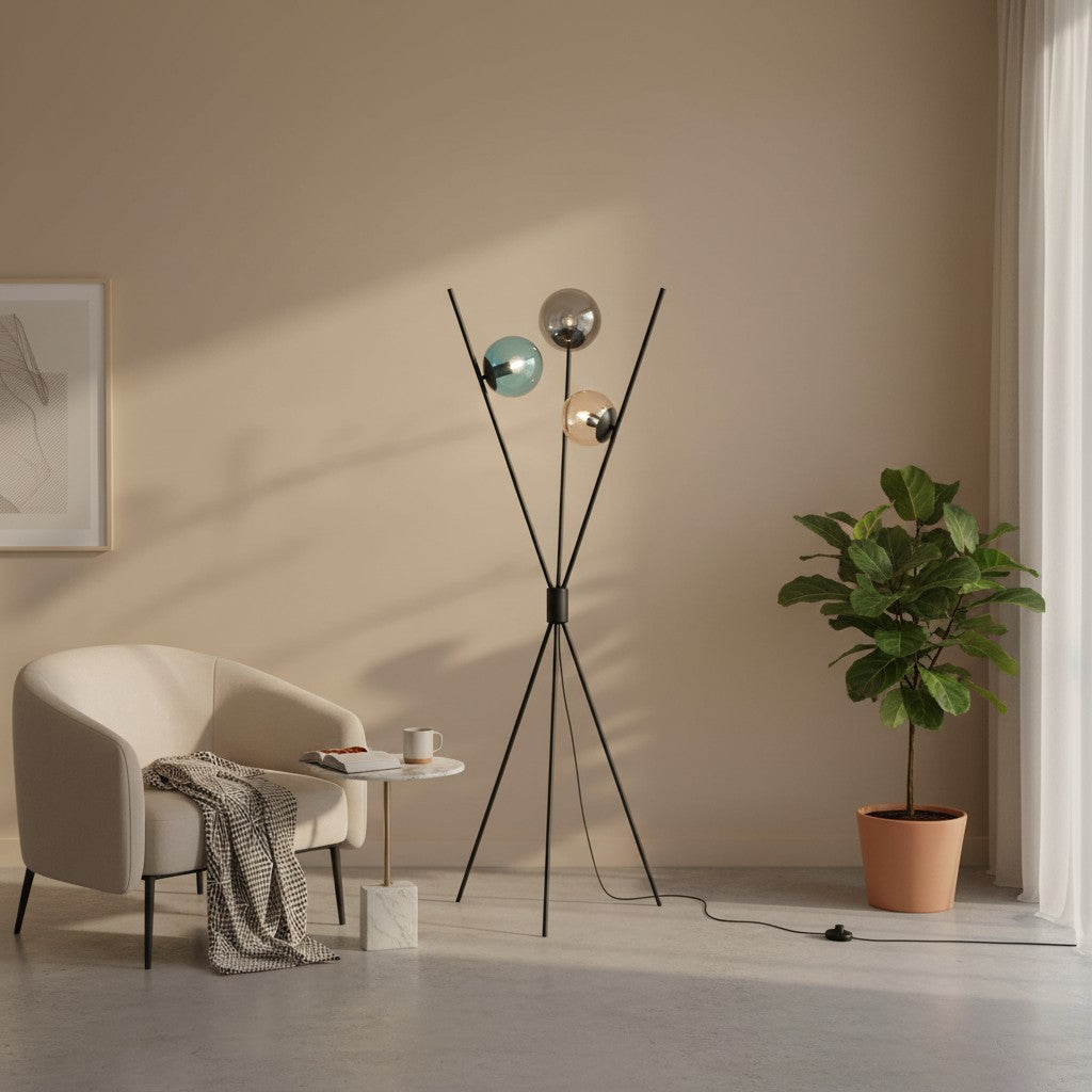 Lampadaire design original avec globes en verre
