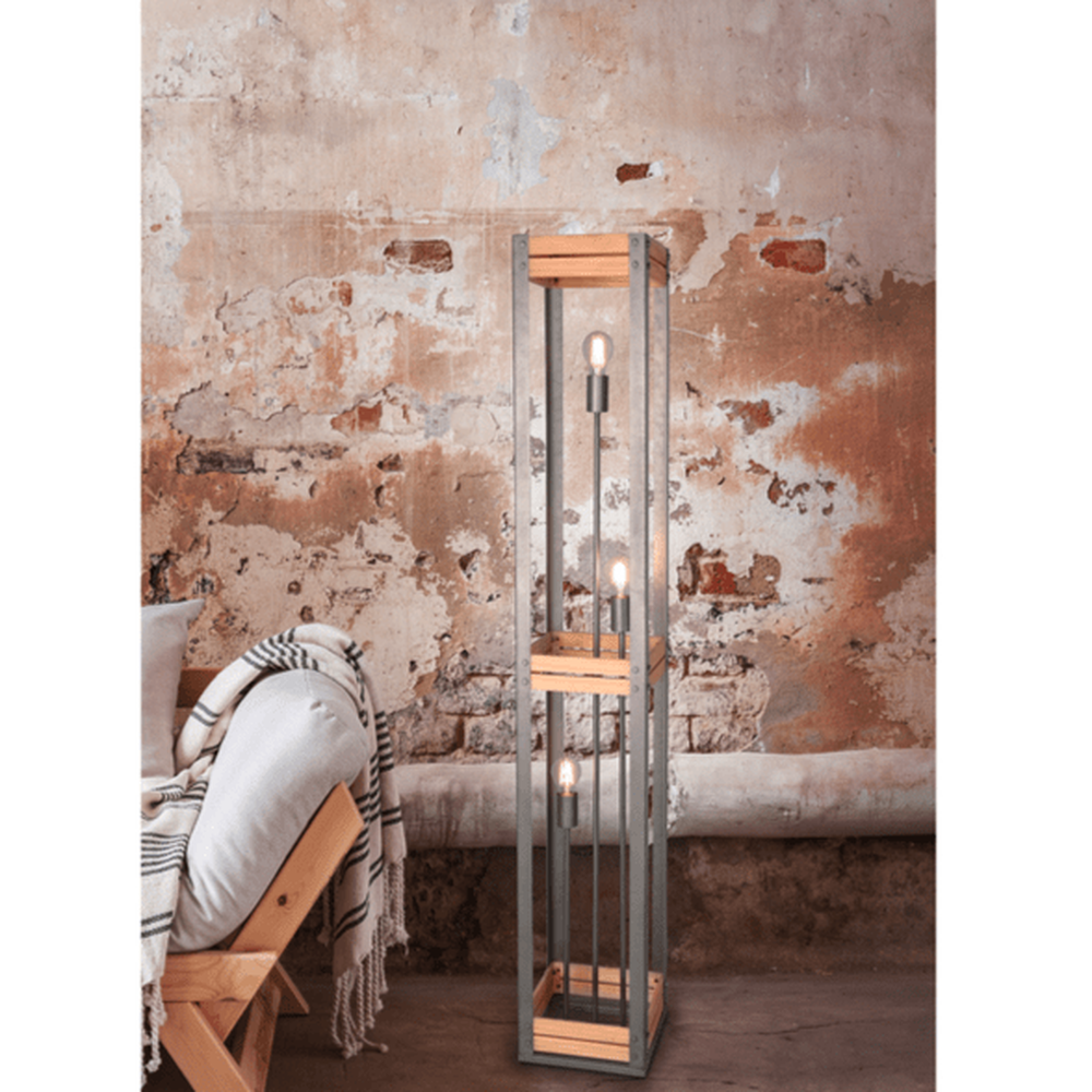 Lampadaire en Bois Naturel - Style Industriel