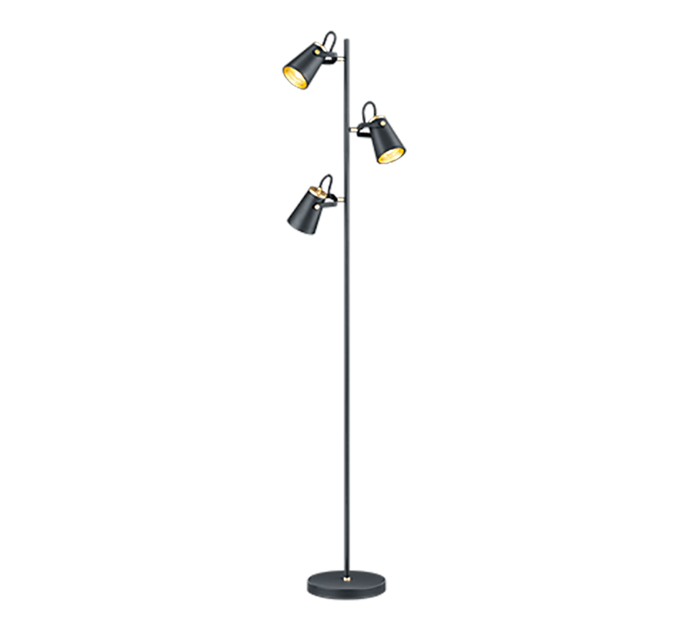 Lampadaire noir industriel 3 spots pour salon
