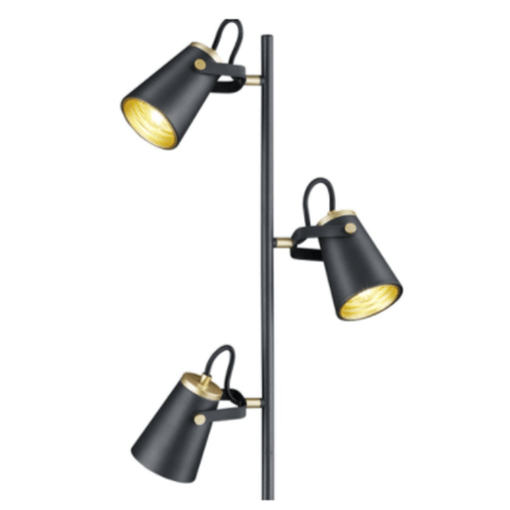 Lampadaire noir industriel 3 spots pour salon