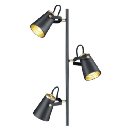 Lampadaire noir industriel 3 spots pour salon