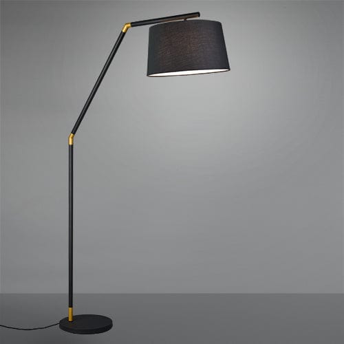 Lampadaire noir minimaliste avec abat jour en tissu