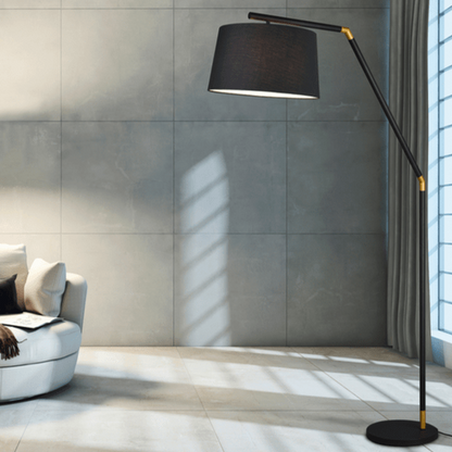 Lampadaire noir minimaliste avec abat jour en tissu
