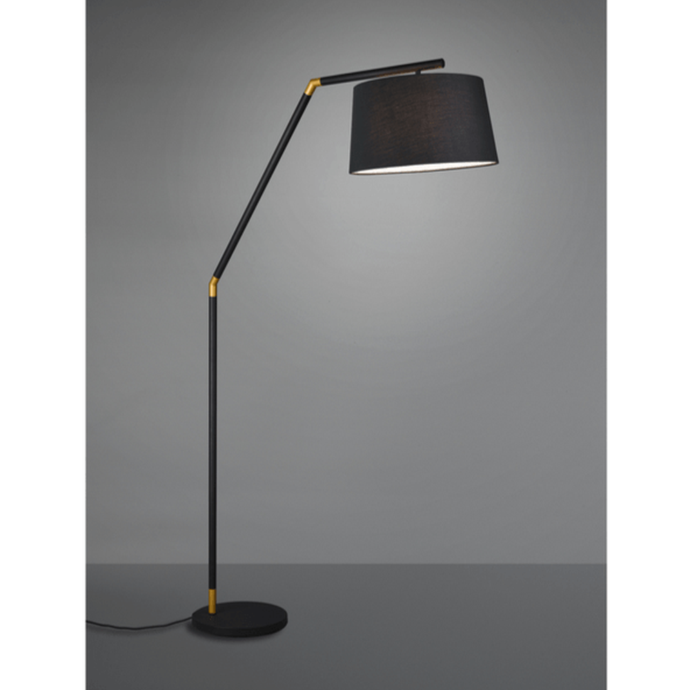Lampadaire noir minimaliste avec abat jour en tissu