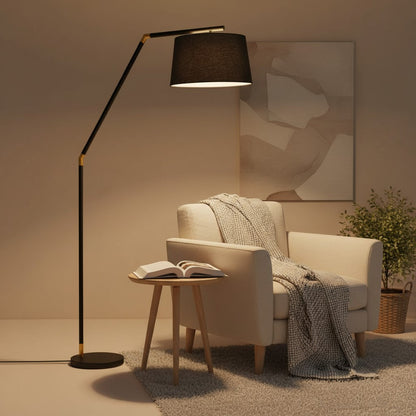 Lampadaire noir minimaliste avec abat jour en tissu
