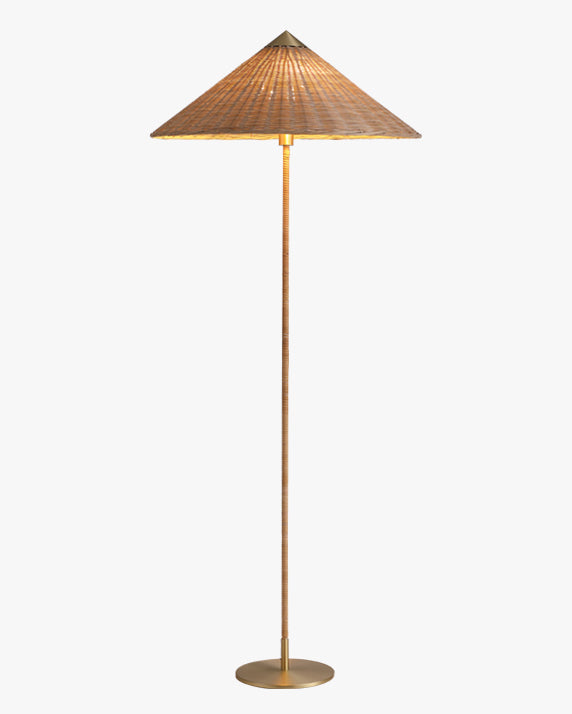 Lampadaire Conique en Rotin et Tissu