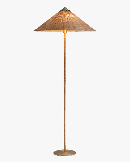 Lampadaire Conique en Rotin et Tissu