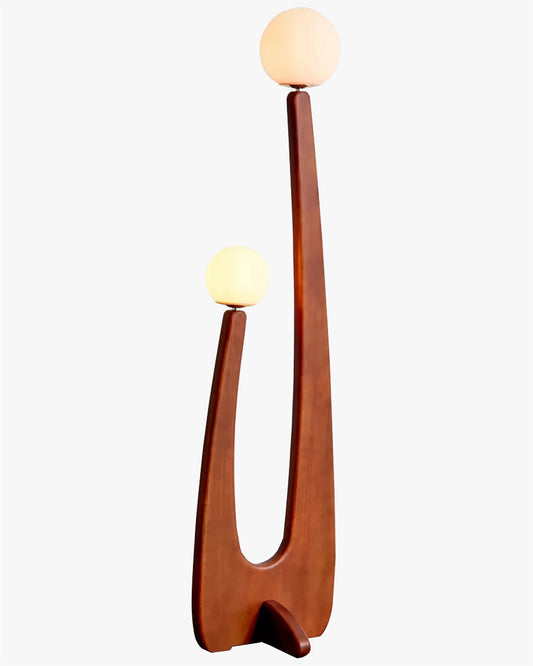 Lampadaire Sculptural en Noyer et Verre