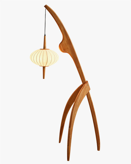 Lampadaire Trépied en Bois avec Abat-Jour Soucoupe