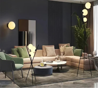 Lampadaires LED rétro noir et globes blancs