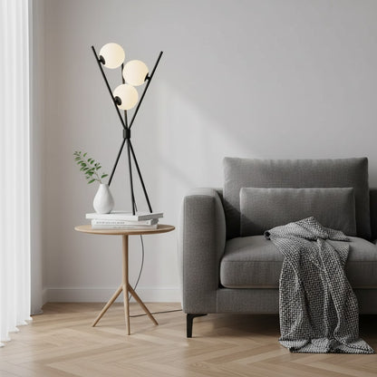 Lampadaires LED rétro noir et globes blancs