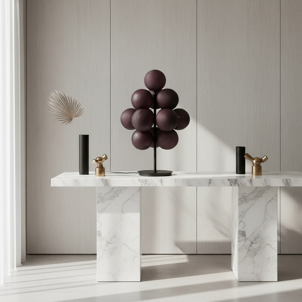 Lampe De Table Violette En Grappe De Raisins Verre Fumé Style Rétro