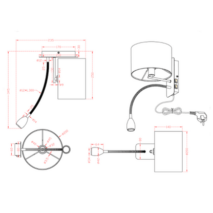 Lampe Murale Liseuse et Abat Jour Rond Noir - Style Moderne