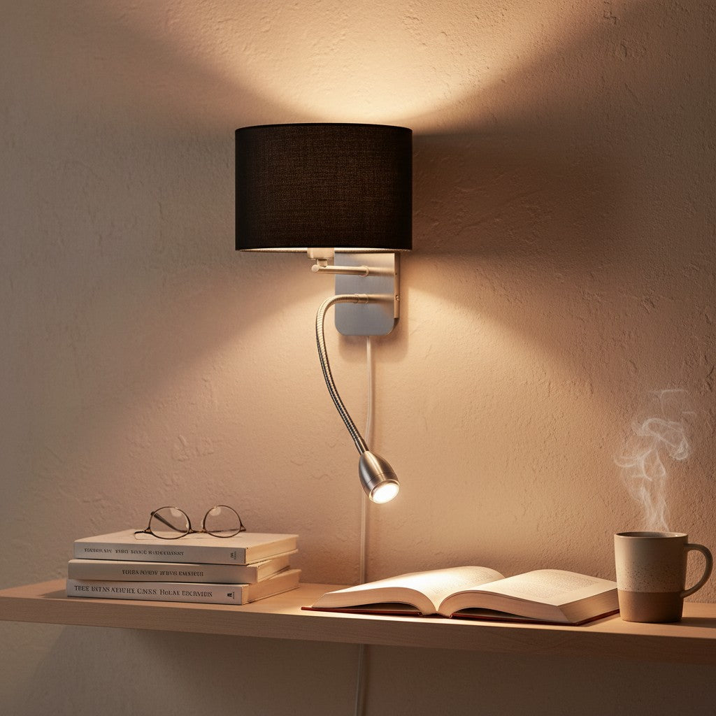 Lampe Murale Liseuse et Abat Jour Rond Noir - Style Moderne