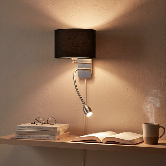 Lampe Murale Liseuse et Abat Jour Rond Noir - Style Moderne