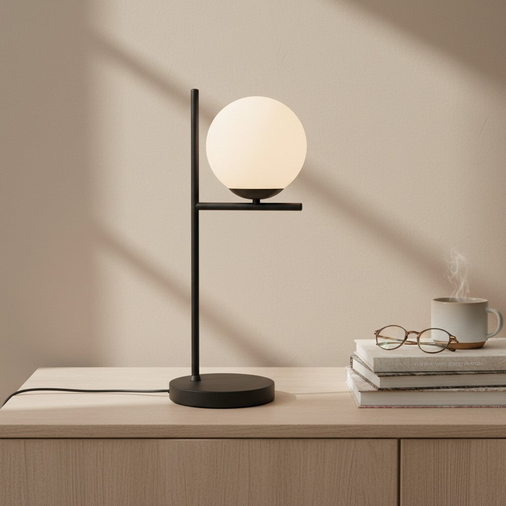 Lampe à poser noire et blanche avec globe - Style Moderne
