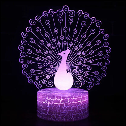 Lampe de Nuit Illusion 3D - Paon Enchanté