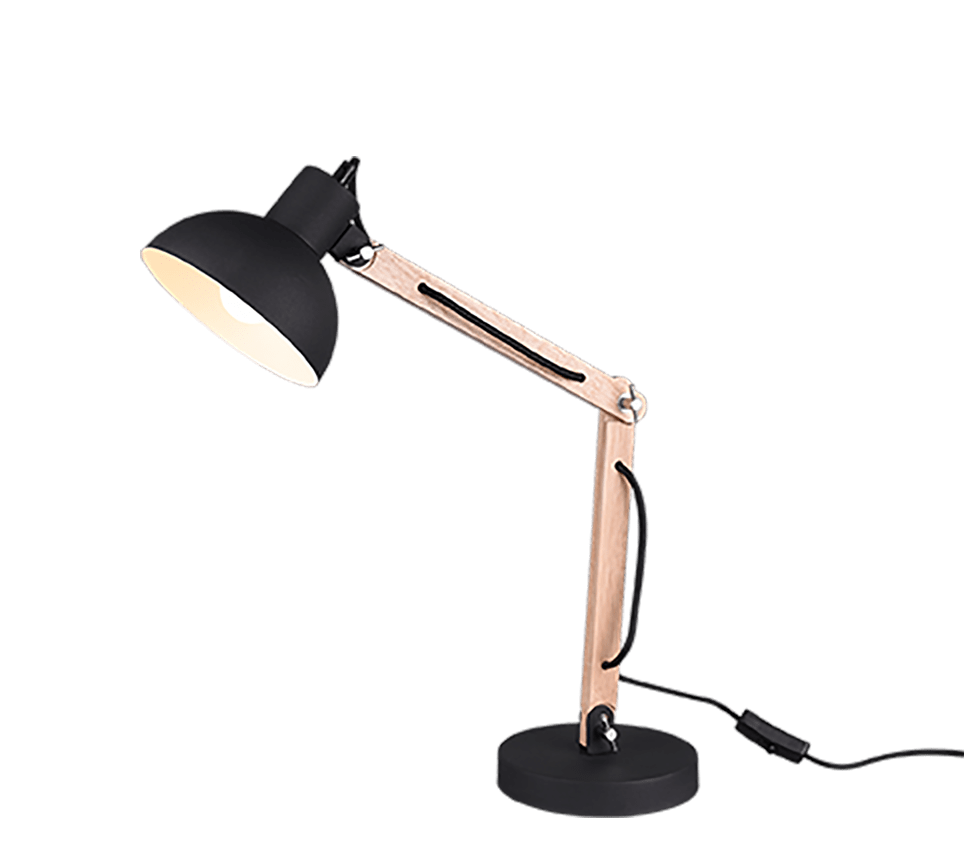 Lampe de Table Articulée en Bois et Finition Noire - Style Industriel