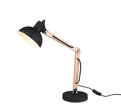 Lampe de Table Articulée en Bois et Finition Noire - Style Industriel