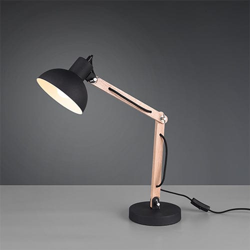 Lampe de Table Articulée en Bois et Finition Noire - Style Industriel