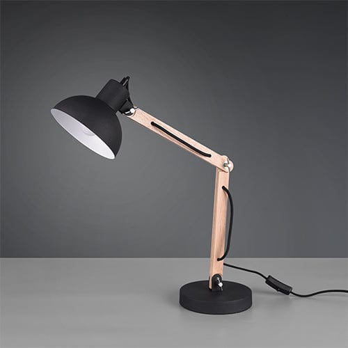 Lampe de Table Articulée en Bois et Finition Noire - Style Industriel