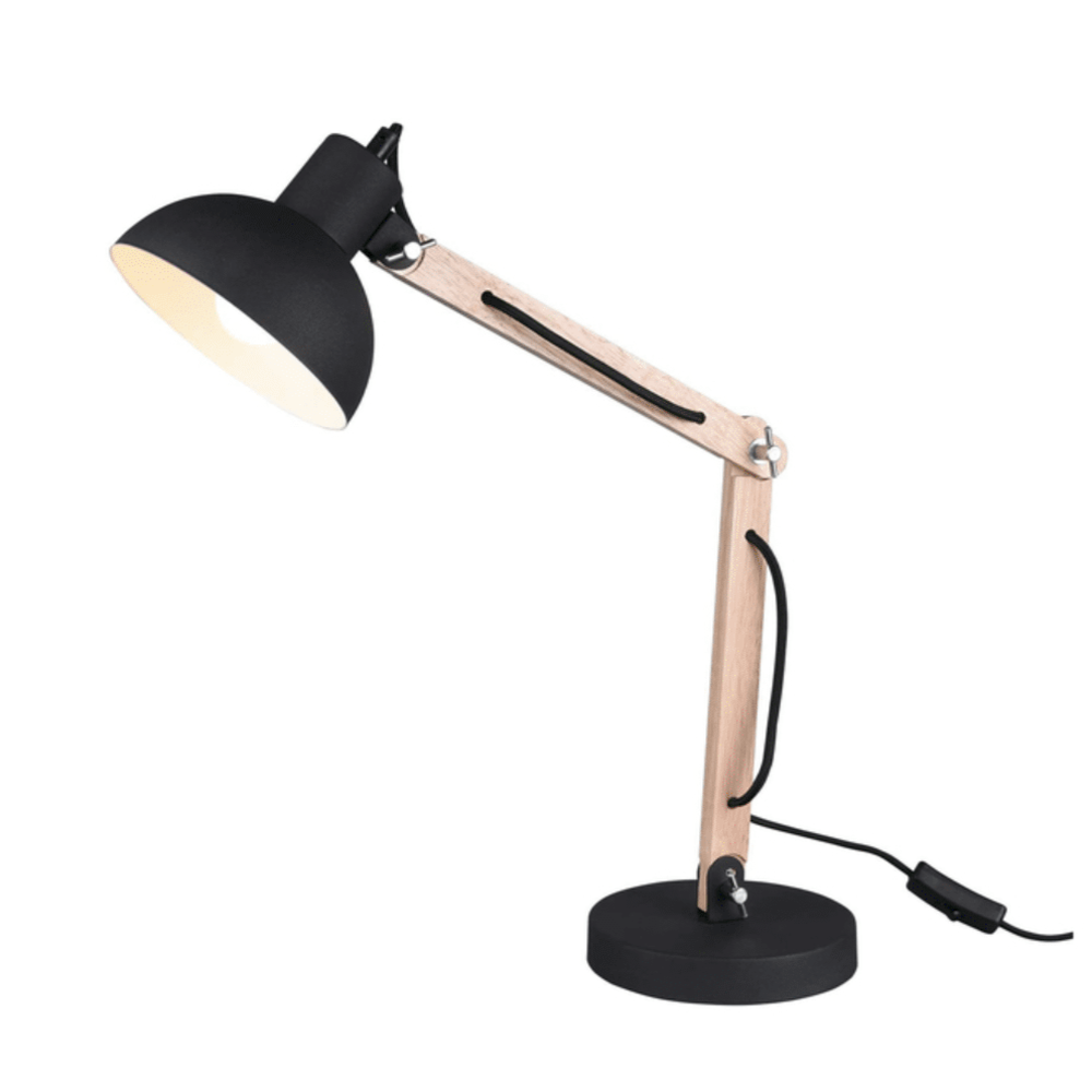 Lampe de Table Articulée en Bois et Finition Noire - Style Industriel