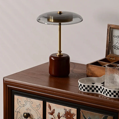 Lampe de Table Champignon LED - Élégance Lumineuse en Verre et Bois