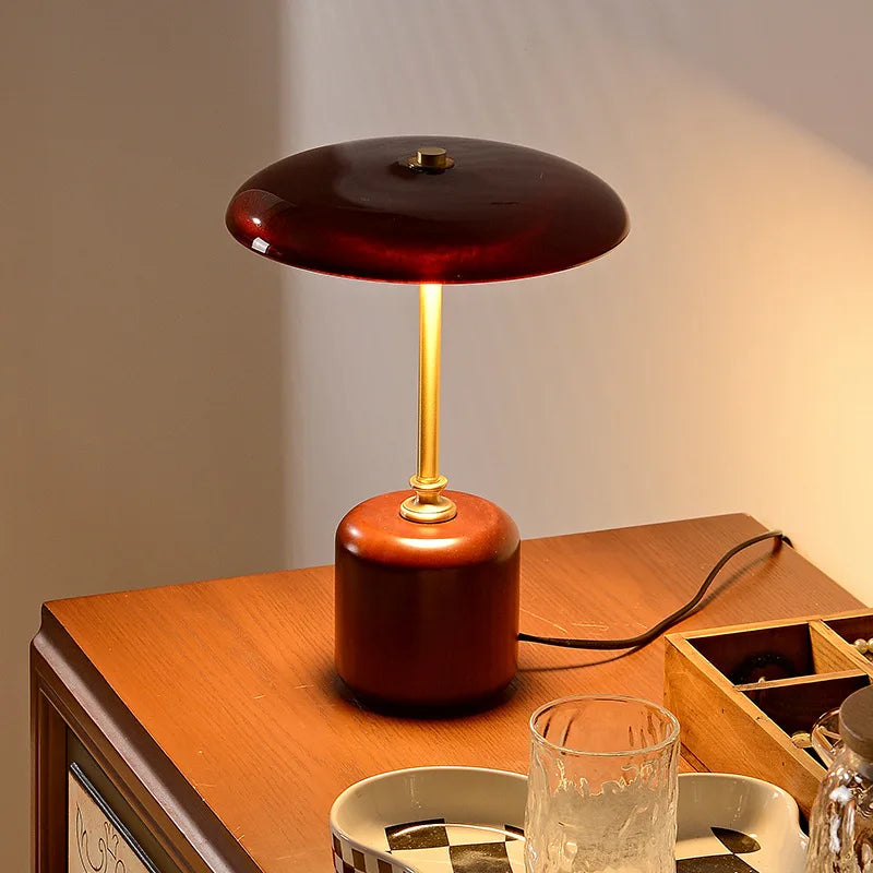 Lampe de Table Champignon LED - Élégance Lumineuse en Verre et Bois