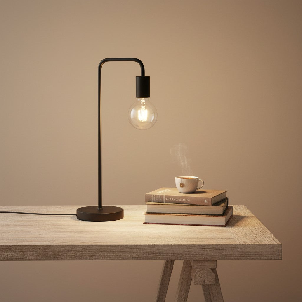 Lampe de Table Noire en Metal et Ampoule