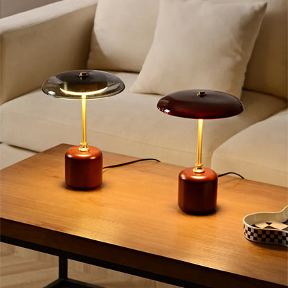 Lampe de Table Champignon LED - Élégance Lumineuse en Verre et Bois 1