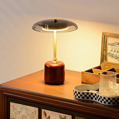 Lampe de Table Champignon LED - Élégance Lumineuse en Verre et Bois 3