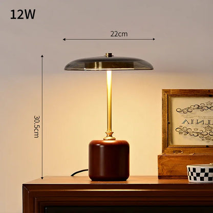 Lampe de Table Champignon LED - Élégance Lumineuse en Verre et Bois 7