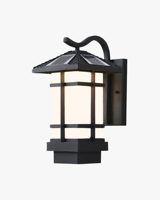 Lanterne Murale Solaire Élégante – Noir et Verre Texturé