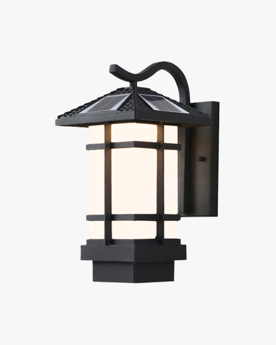 Lanterne Murale Solaire Élégante – Noir et Verre Texturé