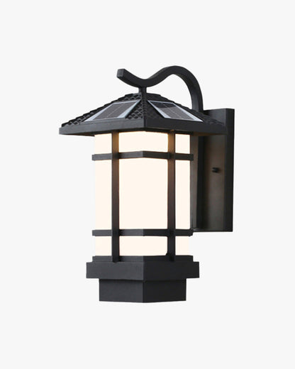 Lanterne Murale Solaire Élégante – Noir et Verre Texturé