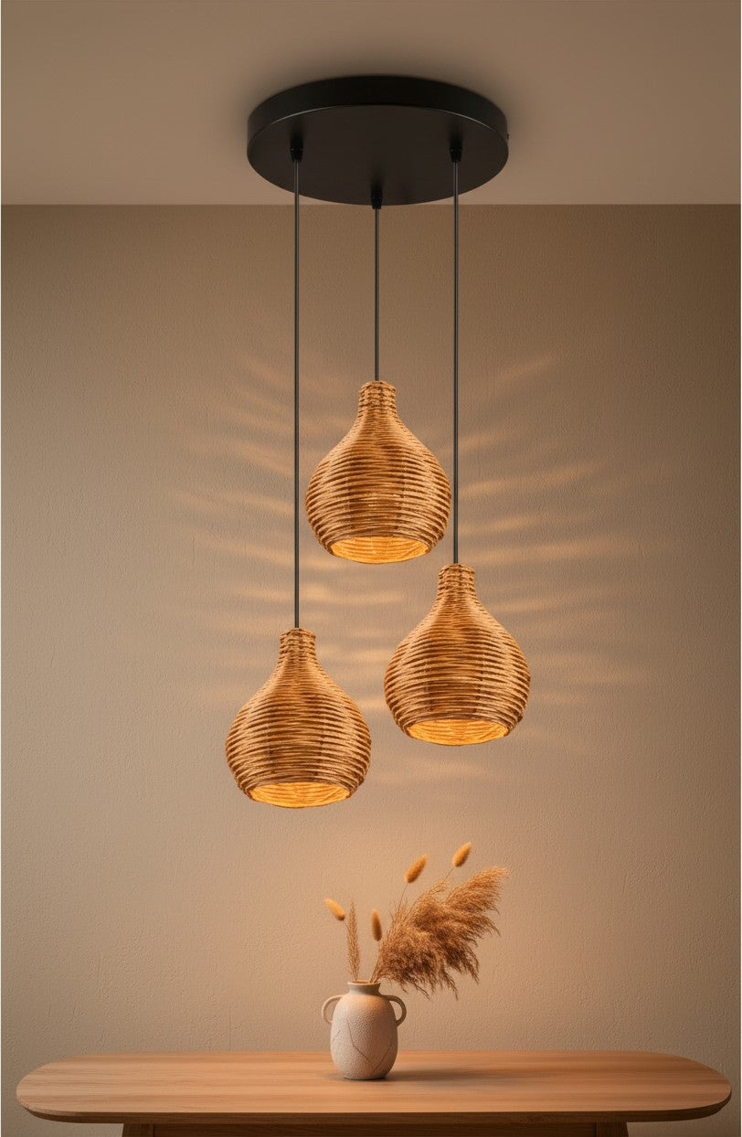 Luminaire de 3 suspensions en rotin