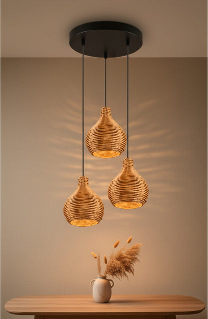 Luminaire de 3 suspensions en rotin