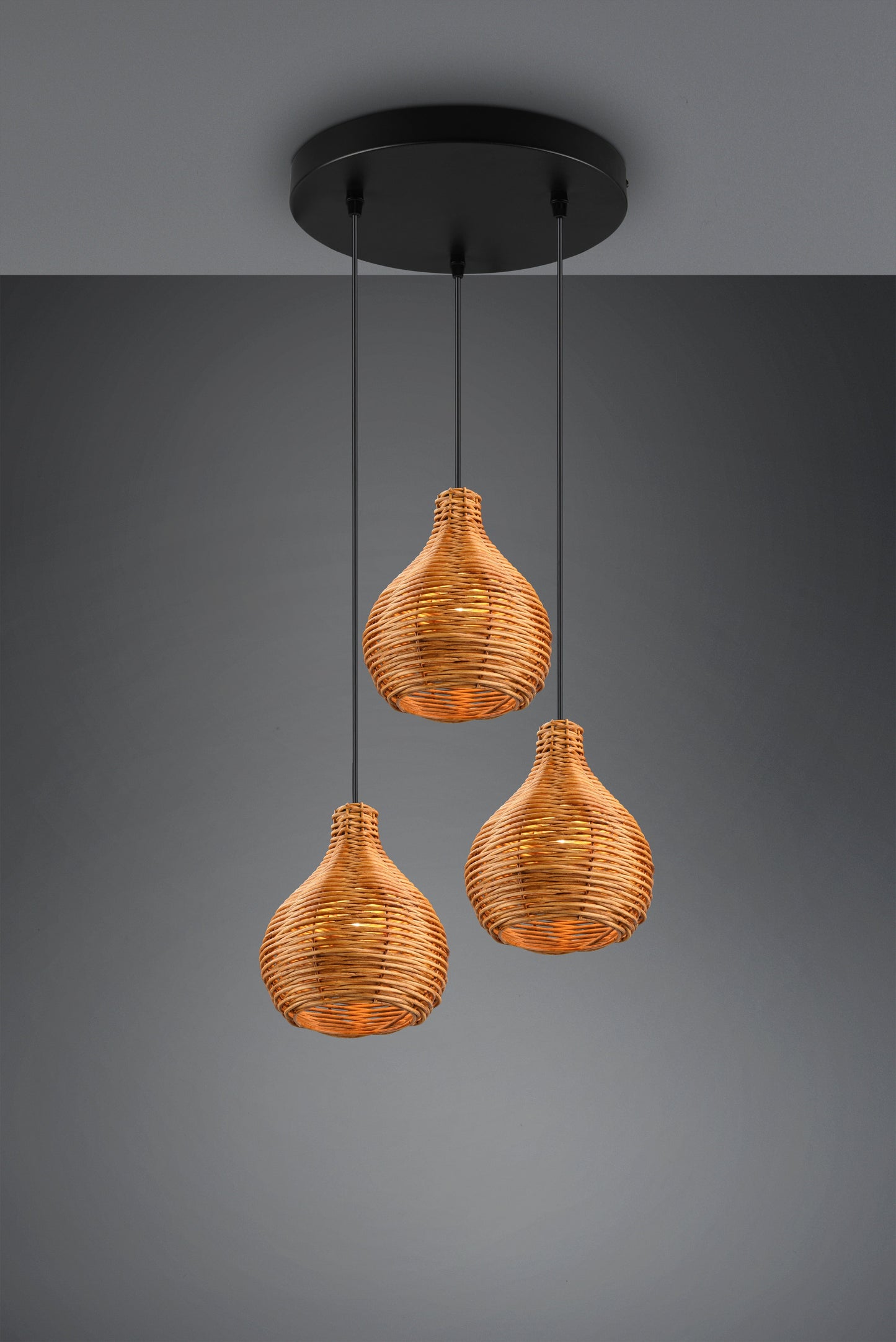 Luminaire de 3 suspensions en rotin