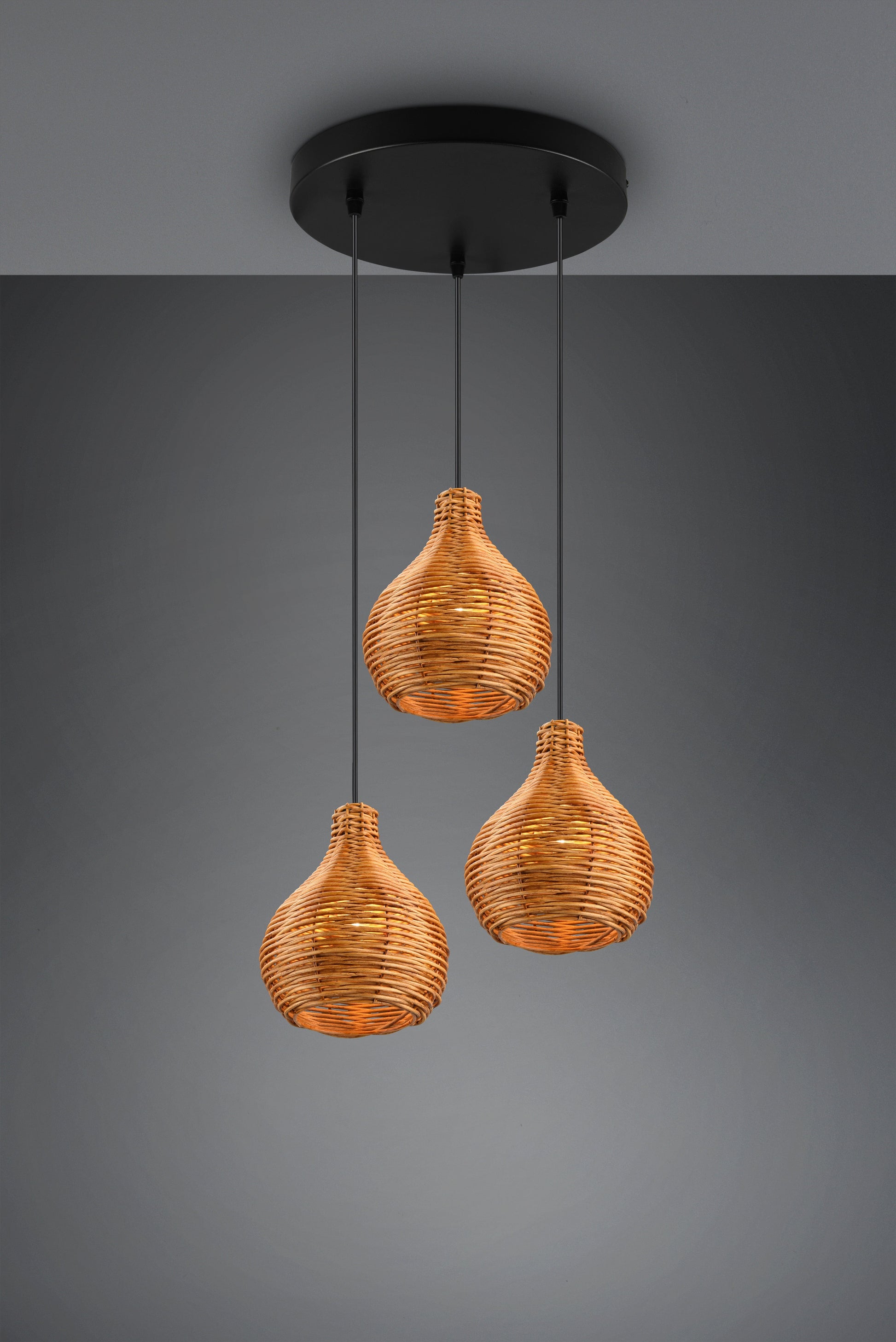 Luminaire de 3 suspensions en rotin