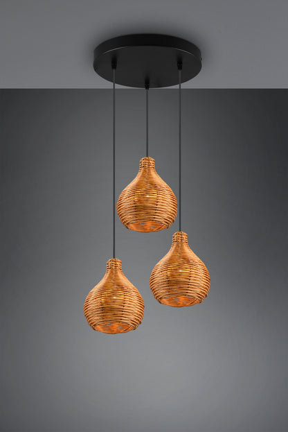 Luminaire de 3 suspensions en rotin