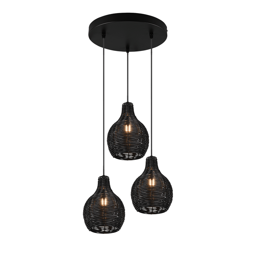 Luminaire de 3 suspensions en rotin