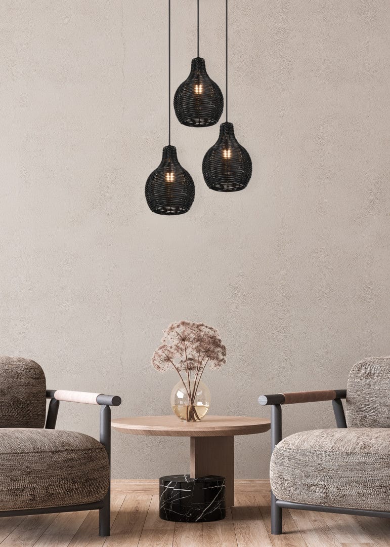 Luminaire de 3 suspensions en rotin
