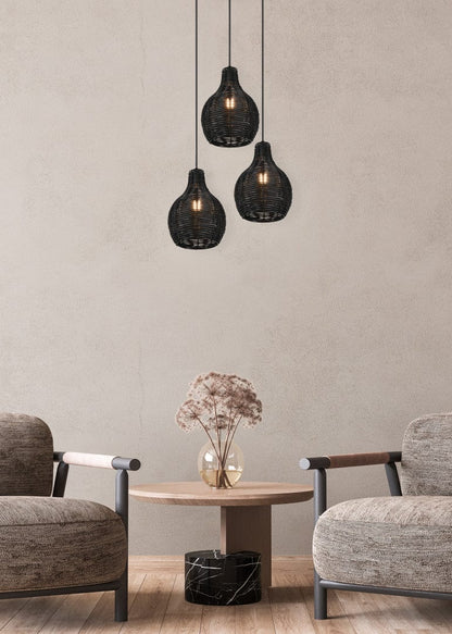Luminaire de 3 suspensions en rotin